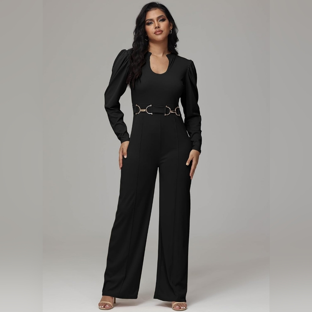 ** NEW ** Casual Puff Sleeve High Waisted Elegant Wide Leg Jumpsuit Romper